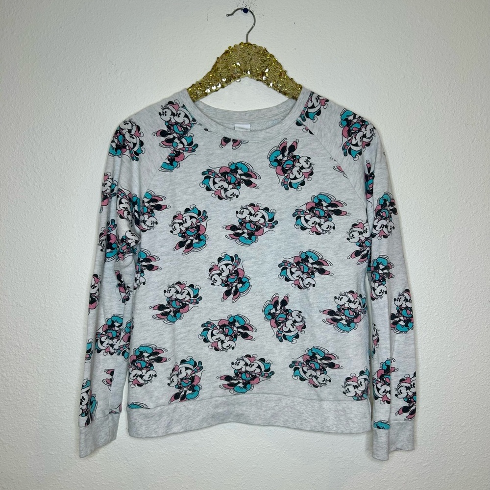 Disney Holiday Ice Skating AOP Pullover Sweatshirt M